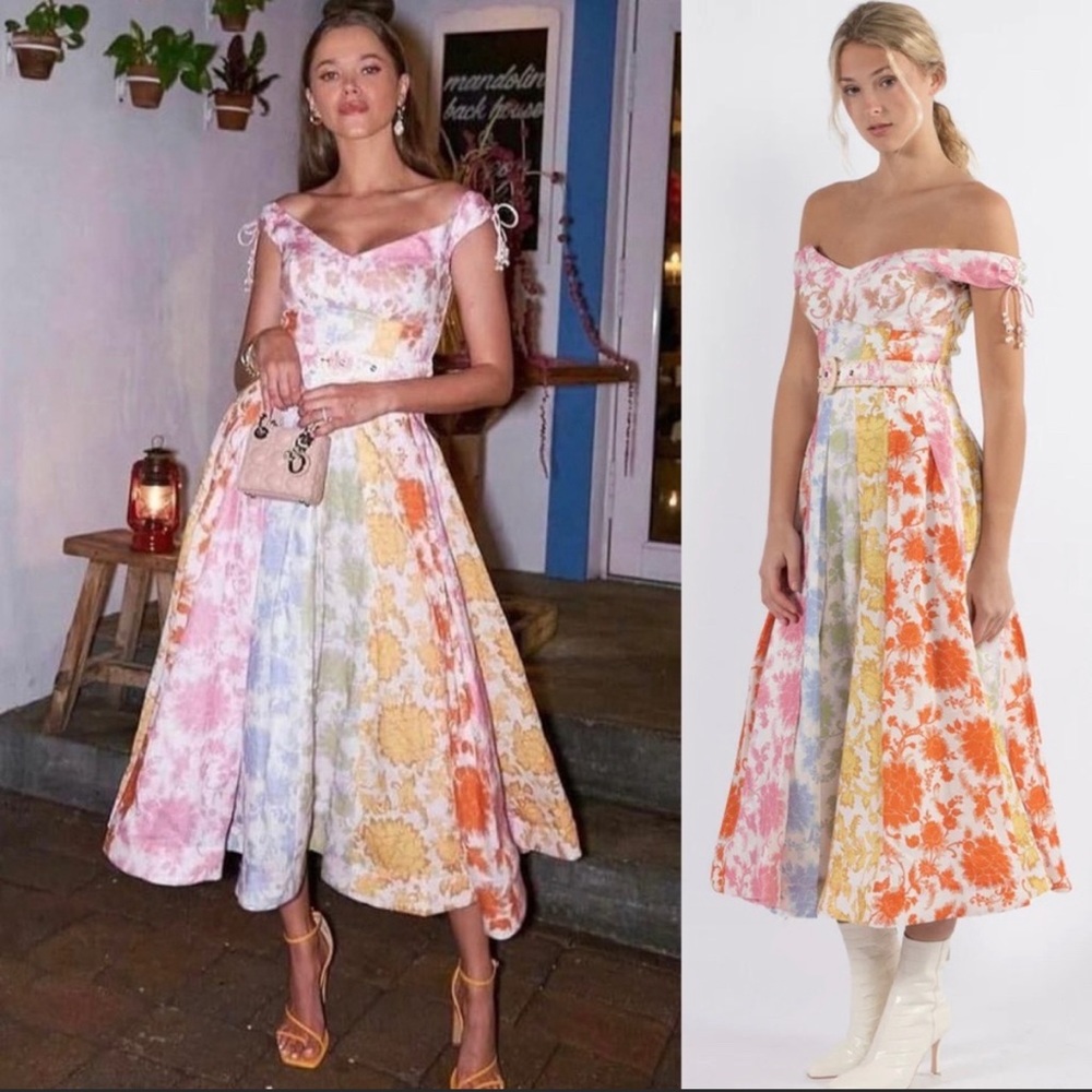 Zimmermann Rainbow Postcard Spliced MIDI Dress Originally $2100+